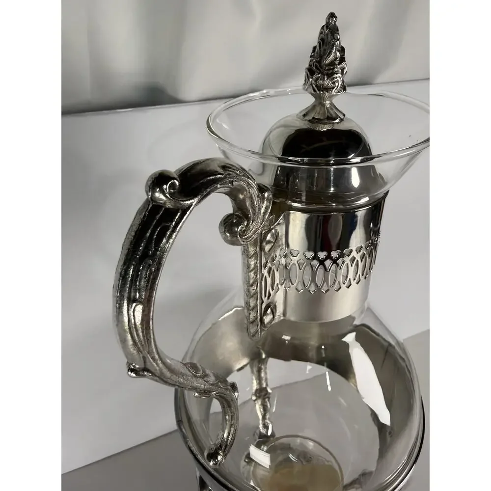 VTG Raimond Silver Plated Coffee/tea Glass Carafe On Footed Stand w/ Orig Candle